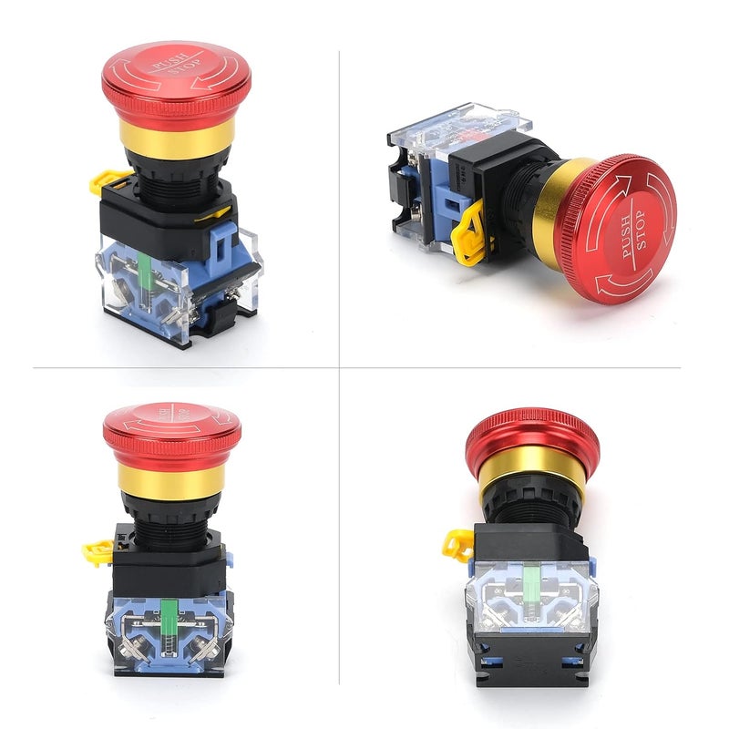 MARSTEK Emergency Stop Button 10A 440V Latching Push Button Switch, 22mm Aluminum Alloy Round E-Stop Button, IP65 Waterproof Self-Locking Shut Off Switch - Image 3